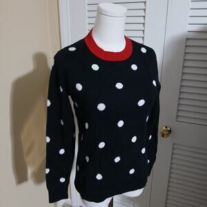 Charter Club XS Black W/ Large White Polka Dots SOFT Crew-Neck Pullover Sweater